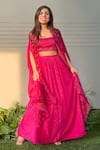 Buy_Ewaz_Pink Modal Satin Embroidery Floral Cape Open And Skirt Set _at_Aza_Fashions