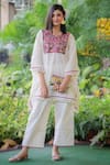 Buy_Ekavira_White Cotton Embroidered Round Kaftan And Palazzo Set _at_Aza_Fashions