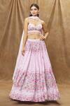 Buy_Label Priyanka Kar_Pink Cotton, Linen Tassels, Embroidery Sweetheart Abstract Floral Lehenga Set _at_Aza_Fashions
