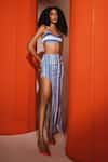 Buy_July Issue_Blue Cotton Jacquard And Organza Print Stripe Nila Bandeau Top With Pattern Skirt _at_Aza_Fashions