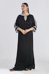 Buy_Megha Bansal_Black Satin Hand Embroidered Silk Threads And Pearl Work Aafia Kaftan Gown _at_Aza_Fashions