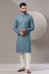 Buy_Kasbah_Blue Georgette Embroidered Chikankari Kurta Set _at_Aza_Fashions