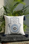 Buy_Amoliconcepts_White Cotton Embroidery Hamsa Cushion Cover_at_Aza_Fashions