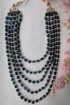 Buy_Riana Jewellery_Blue Emerald Beads And Pearls Layered Mala _at_Aza_Fashions