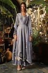 Buy_Sahil Kochhar_Grey Organza, Net Embroidery V-neck Alima Bodice Anarkali Set _at_Aza_Fashions