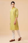 Buy_Raghavendra Rathore Blue_Yellow Raw Silk Embroidery Floral Mandala Kurta _at_Aza_Fashions