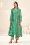 Buy_Hirika&Dhruti_Green Cotton Silk Hand Embroidered Gota And Thread Work V Neck Anarkali Set _at_Aza_Fashions