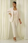 Buy Sakshi Khetterpal Ivory Chanderi Embroidery Sweetheart Neck Blazer Set at Aza Fashions Buy_Sakshi Khetterpal_Ivory Chanderi Embroidery Sweetheart Neck Blazer Set _at_Aza_Fashions