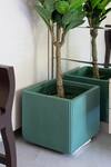 Buy_H2h_Green Frp Ribbed Square Planter_at_Aza_Fashions