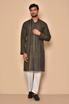 Buy_Aryavir Malhotra_Brown South Cotton Woven Stipes Handloom Kurta_at_Aza_Fashions