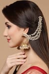 Shop_Dugran By Dugristyle_Cream Kundan Pearl Embellished Jhumkas _at_Aza_Fashions