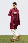 Buy_KAKA CALCUTTA_Maroon Kurta And Dupatta  Bam Silk Embroidered Motifs Pyjama Pant Set _at_Aza_Fashions