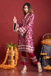 Buy_Monk & Mei_Purple Kurta Brocade Floral V Neck Meena Pakistani With Pant _at_Aza_Fashions