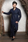 Buy_Echke_Blue Linen Plain Short Kurta And Pant Set _at_Aza_Fashions