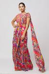 Buy_DiyaRajvvir_Pink Georgette, Modal Embroidery, Cut Work Printed Gharara Saree With Blouse _at_Aza_Fashions