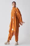 Buy_THREE_Orange Shirt And Pant Handloom Cotton Round Dolman Sleeve Set _at_Aza_Fashions