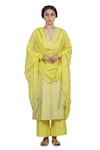 Buy_Seema Nanda_Yellow Chanderi Silk Printed Phulkari V Keerat Straight Kurta Set  _at_Aza_Fashions