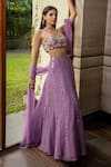 Buy_Richa Jaisinghani Label_Purple Georgette And Net Embroidery Mirror Sweetheart Neck Work Lehenga Set _at_Aza_Fashions