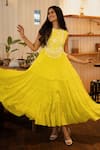 Buy_Keith Gomes_Yellow Georgette Embroidered Beads Round Yoke Tiered Dress _at_Aza_Fashions