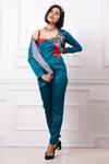 Buy_Megha Garg_Blue Satin Embroidery Square , Open Patchwork Top Pant Set _at_Aza_Fashions