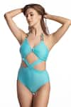 Buy_Kai Resortwear_Blue Halter Criss Cross Waist Cutout Swimsuit  _at_Aza_Fashions