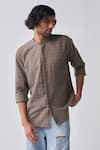 Buy_Three_Grey Handloom Cotton Checkered Handwoven Shirt _at_Aza_Fashions