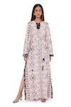 Buy_PS Pret by Payal Singhal_Pink Art Crepe Print Mosaic Diamond Notched Kaftan  _at_Aza_Fashions