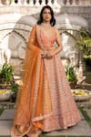 Buy_Suruchi Parakh_Orange Raw Silk Embroidered Floral V Neck Bridal Lehenga Set _at_Aza_Fashions