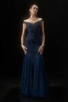 Buy_Rohit Gandhi + Rahul Khanna_Blue Tulle And Crepe Embellished Crystals One Shoulder Starburst Off Gown _at_Aza_Fashions