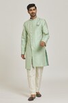 Buy_Adara Khan_Green Sherwani Banarasi Jacquard Floral Pattern Overlap Set_at_Aza_Fashions