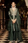 Buy_MATSYA_Green Peplum Anarkali And Sharara Chanderi Silk & Dupatta Long Set  _at_Aza_Fashions