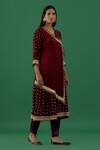 Buy_5elements_Maroon Modal Satin Woven Bandhani V Neck Pattern Wrap Anarkali With Pant _at_Aza_Fashions