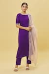 Buy_Samyukta Singhania_Purple Jama Cotton Embroidered Cutdana Straight Kurta Set With Sheer Dupatta _at_Aza_Fashions