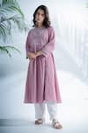 Buy_Pants and Pajamas_Purple Cotton Embroidered Chikankari Round Mauve A-line Kurta And Pant Set _at_Aza_Fashions