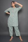 Buy_Kameez_Green Cotton Printed Stripe Collared Neck Tunic And Pant Set_at_Aza_Fashions