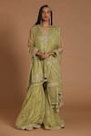 Buy_Rar Studio_Green Chanderi Handloom (50%silk X 50%cotton) Dori Kurta Sharara Set  _at_Aza_Fashions