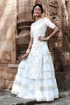 Buy_Tisha Saksena_Ivory Kurta - Handloom Matka Silk Embroidery Floral And & Organza Lehenga Set _at_Aza_Fashions