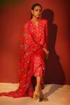 Buy_Shetab Kazmi_Red Modal Satin Printed Floral Digital Mandarin Collar Kurta Pant Set _at_Aza_Fashions