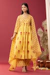 Buy_Abbaran_Yellow Anarkali And Palazzo Cotton Cambric Printed Block Floral & Paisley Set _at_Aza_Fashions