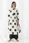 Buy_Khat_White Poplin, Cotton Bandeau Neck Polka Pattern Pleated Kurta And Pant Set _at_Aza_Fashions