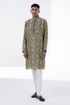 Buy_Siddhartha Bansal_Green Chanderi Embroidery Anchor Royal Chintz Kurta Set  _at_Aza_Fashions