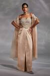 Buy_Divya Aggarwal_Beige Cape Crushed Organza, Corset And Skirt Hayden Embellished & Draped Set_at_Aza_Fashions