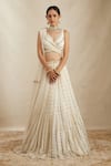 Buy_ASTHA NARANG_White Net, Crepe, Nylon Sequins, Embroidery, Cut Work Botanical Lehenga Set _at_Aza_Fashions