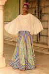 Buy_Swati Vijaivargie_Blue Silk Hand Embroidered Deewani Lehenga _at_Aza_Fashions