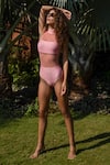 Buy_Goya Swim Co_Pink Repreve (recycled Polyster) Solid High Neck Mesh Work Monokini  _at_Aza_Fashions