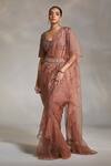 Buy_Divya Aggarwal_Pink Blouse And Belt Heavy Satin Saree Organza Willow Pre-draped Ruffle With _Online_at_Aza_Fashions