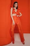 Buy_July Issue_Orange Organza Sweetheart Neck Rumi Umbrella Shoulder Top And Trouser Set _at_Aza_Fashions