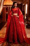 Buy_Nadine Dhody_Red Tulle Hand Embroidered Bead Illusion Lara Lehenga And Blouse Set  _at_Aza_Fashions