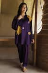 Buy_Raiman_Purple Modal Satin Printed Floral Band Patchwork Embroidered Kurta And Salwar Set _at_Aza_Fashions