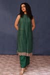 Buy_Chokhi Chorri_Green Kurta Malai Cotton Embroidered Hem Floral Cutwork Mona With Pant _at_Aza_Fashions